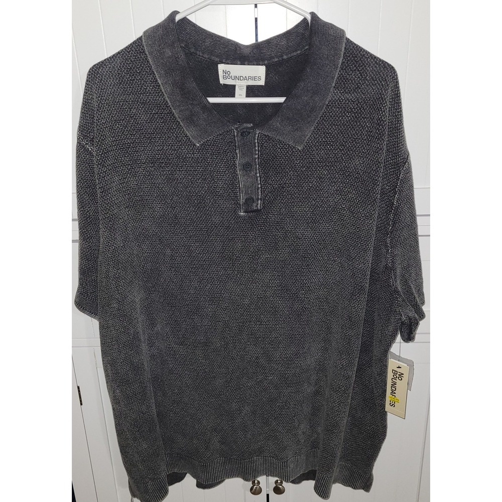No Boundaries Mens 2XL Grey Shadow Short Sleeve Mesh Sweater Polo NB1726919 NWT